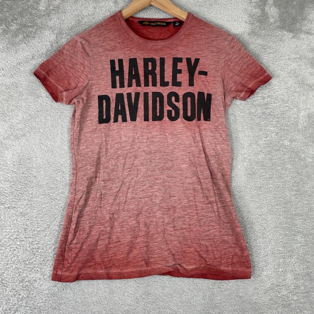 Harley-Davidson Shirt Womens‎ XS Red Space Dye Biker Moto Spellout Slub Knit